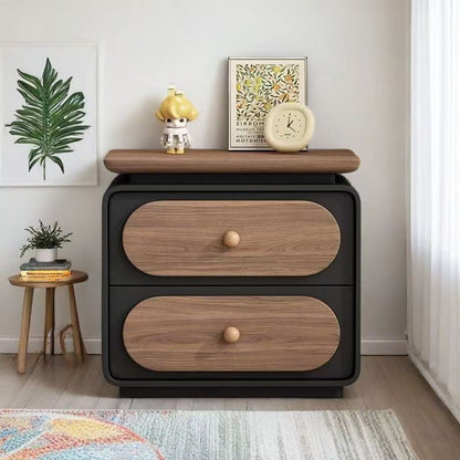 Modern Minimalist Rectangular Pine Solid Wood Cat-Scratch Leather Nightstand 2-Drawer For Bedroom