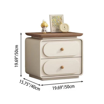 Modern Minimalist Rectangular Pine Solid Wood Cat-Scratch Leather Nightstand 2-Drawer For Bedroom