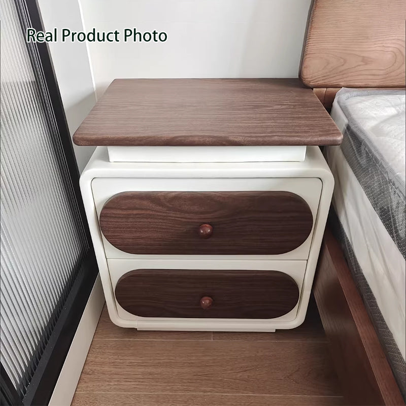 Modern Minimalist Rectangular Pine Solid Wood Cat-Scratch Leather Nightstand 2-Drawer For Bedroom