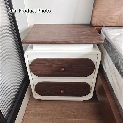 Modern Minimalist Rectangular Pine Solid Wood Cat-Scratch Leather Nightstand 2-Drawer For Bedroom