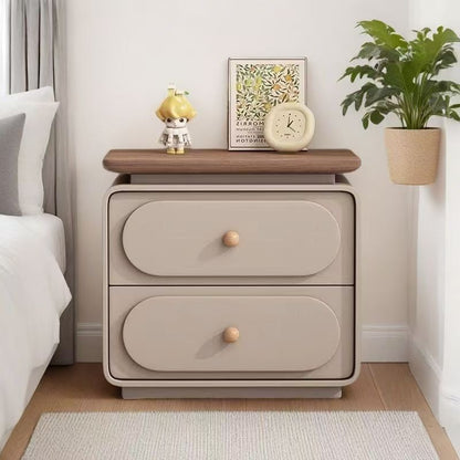 Modern Minimalist Rectangular Pine Solid Wood Cat-Scratch Leather Nightstand 2-Drawer For Bedroom