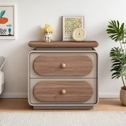 Modern Minimalist Rectangular Pine Solid Wood Cat-Scratch Leather Nightstand 2-Drawer For Bedroom