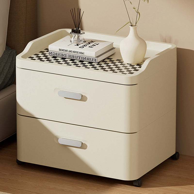 Modern Minimalist Rectangular PP Movable Nightstand 2-Drawer For Bedroom