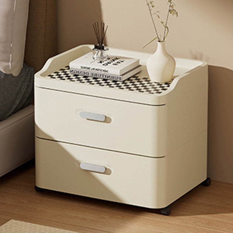 Modern Minimalist Rectangular PP Movable Nightstand 2-Drawer For Bedroom