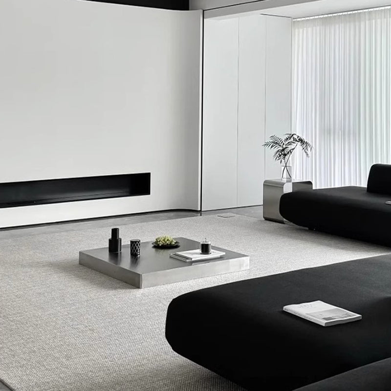 Modern Minimalist Rectangular Stainless Steel Low-Profile Floor Coffee Table 1-Tier For Living Room
