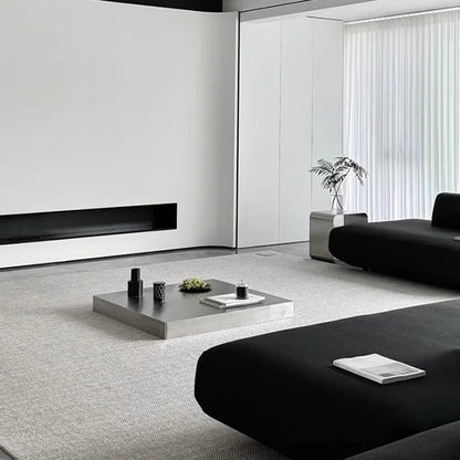 Modern Minimalist Rectangular Stainless Steel Low-Profile Floor Coffee Table 1-Tier For Living Room