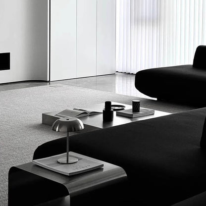 Modern Minimalist Rectangular Stainless Steel Low-Profile Floor Coffee Table 1-Tier For Living Room