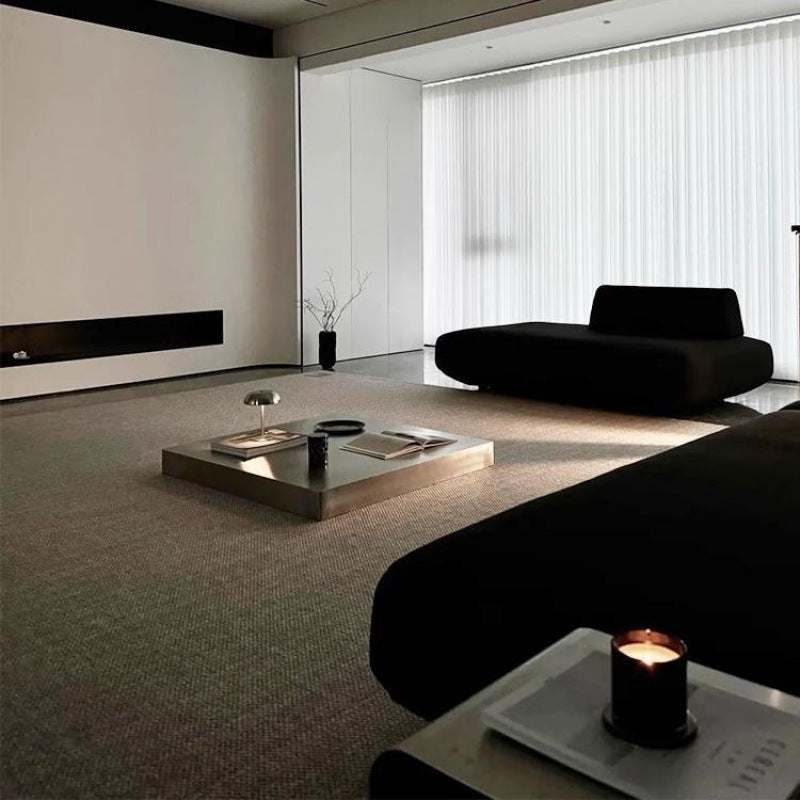 Modern Minimalist Rectangular Stainless Steel Low-Profile Floor Coffee Table 1-Tier For Living Room