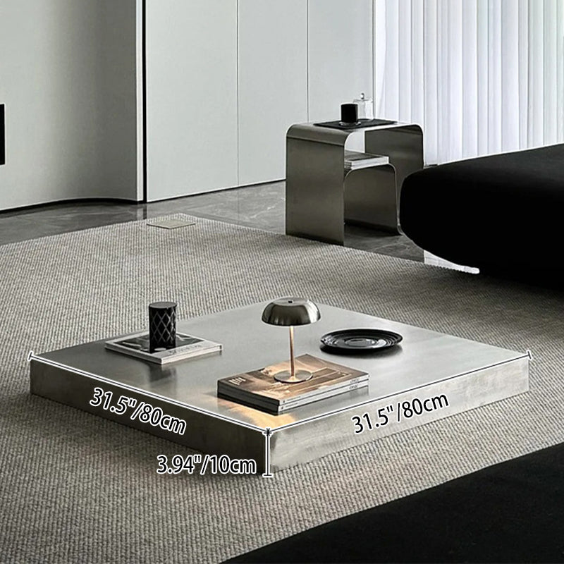 Modern Minimalist Rectangular Stainless Steel Low-Profile Floor Coffee Table 1-Tier For Living Room