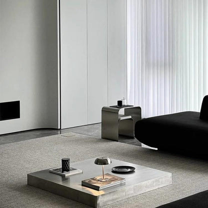 Modern Minimalist Rectangular Stainless Steel Low-Profile Floor Coffee Table 1-Tier For Living Room