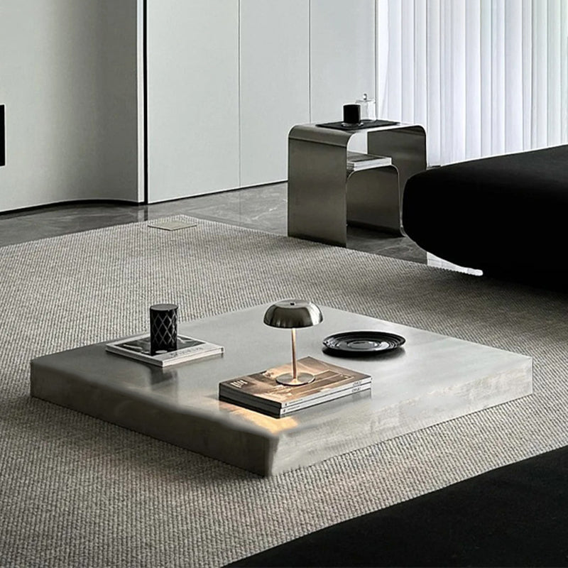 Modern Minimalist Rectangular Stainless Steel Low-Profile Floor Coffee Table 1-Tier For Living Room
