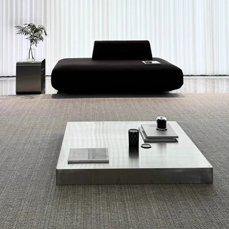 Modern Minimalist Rectangular Stainless Steel Low-Profile Floor Coffee Table 1-Tier For Living Room