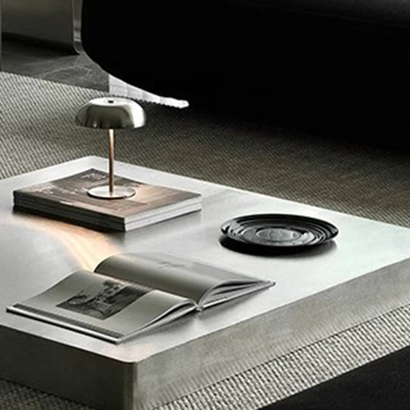Modern Minimalist Rectangular Stainless Steel Low-Profile Floor Coffee Table 1-Tier For Living Room