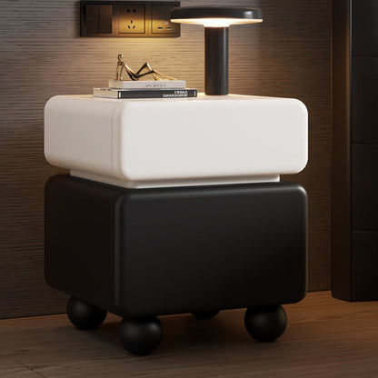 Modern Minimalist Rectangular Multi-Layer Plywood Solid Pine Wood Stainless Steel Nightstand 2-Drawer For Bedroom