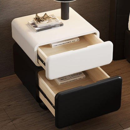 Modern Minimalist Rectangular Multi-Layer Plywood Solid Pine Wood Stainless Steel Nightstand 2-Drawer For Bedroom