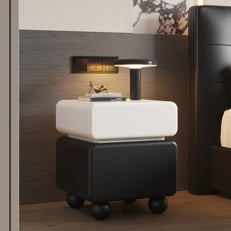 Modern Minimalist Rectangular Multi-Layer Plywood Solid Pine Wood Stainless Steel Nightstand 2-Drawer For Bedroom