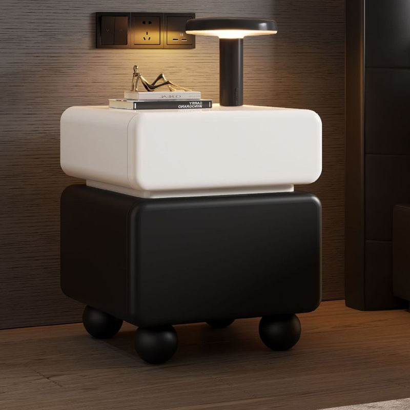 Modern Minimalist Rectangular Multi-Layer Plywood Solid Pine Wood Stainless Steel Nightstand 2-Drawer For Bedroom