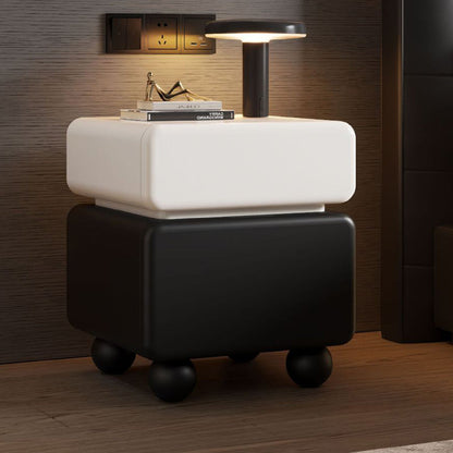 Modern Minimalist Rectangular Multi-Layer Plywood Solid Pine Wood Stainless Steel Nightstand 2-Drawer For Bedroom