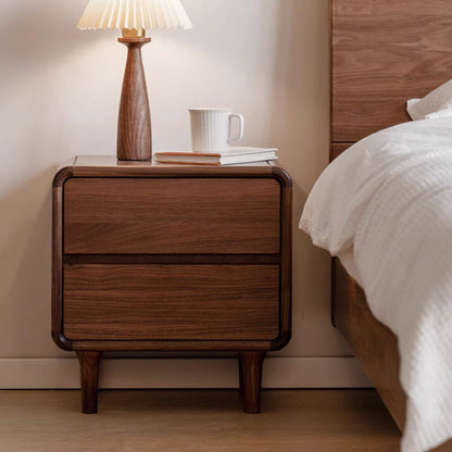 Contemporary Nordic Rectangular High-Leg Design Black Walnut Wood Paulownia Wood Nightstand 2-Drawer For Bedroom