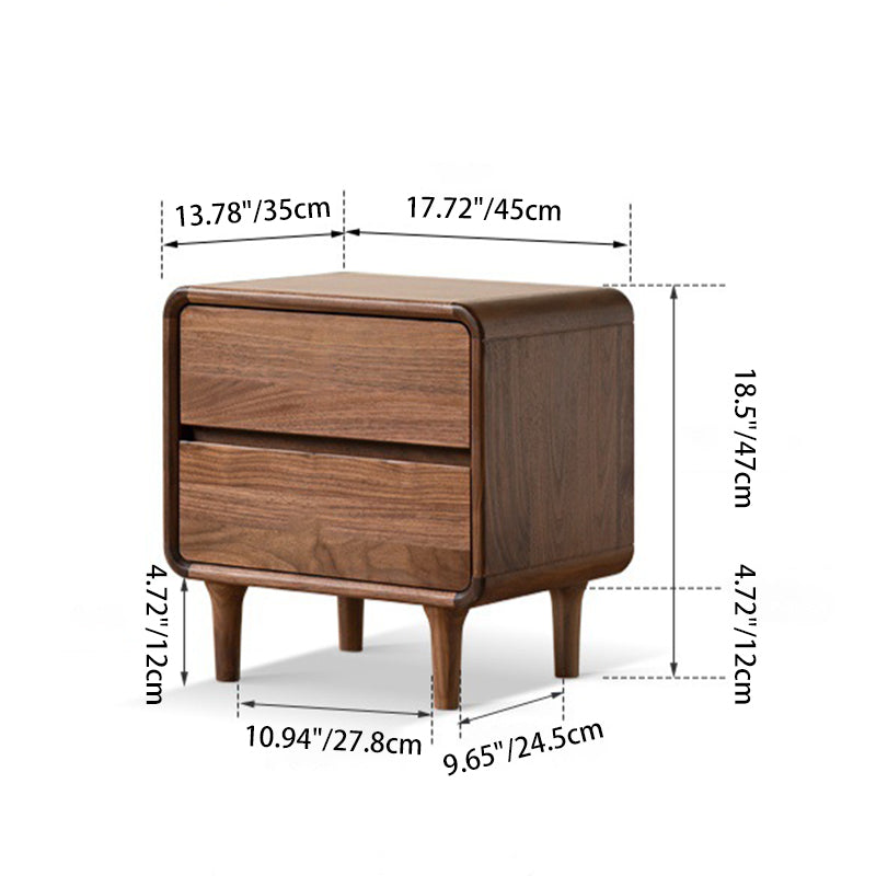 Contemporary Nordic Rectangular High-Leg Design Black Walnut Wood Paulownia Wood Nightstand 2-Drawer For Bedroom