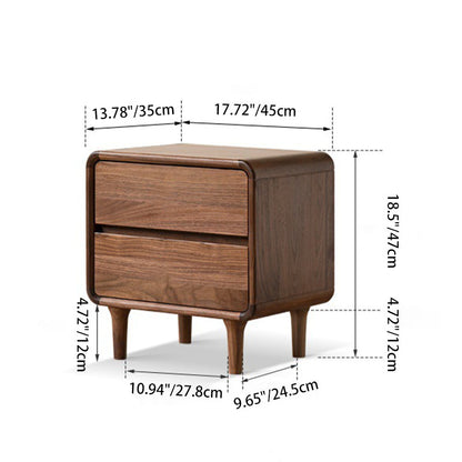 Contemporary Nordic Rectangular High-Leg Design Black Walnut Wood Paulownia Wood Nightstand 2-Drawer For Bedroom