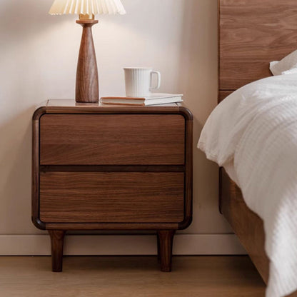 Contemporary Nordic Rectangular High-Leg Design Black Walnut Wood Paulownia Wood Nightstand 2-Drawer For Bedroom