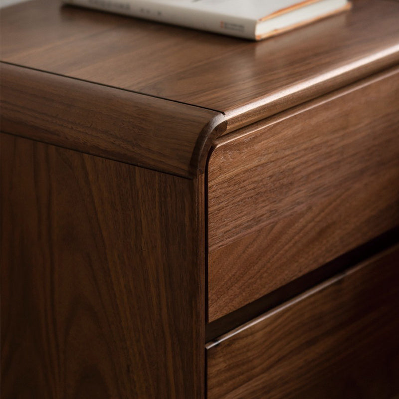 Contemporary Nordic Rectangular High-Leg Design Black Walnut Wood Paulownia Wood Nightstand 2-Drawer For Bedroom