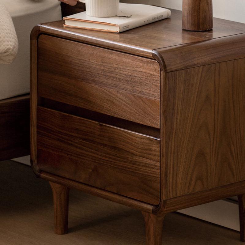 Contemporary Nordic Rectangular High-Leg Design Black Walnut Wood Paulownia Wood Nightstand 2-Drawer For Bedroom