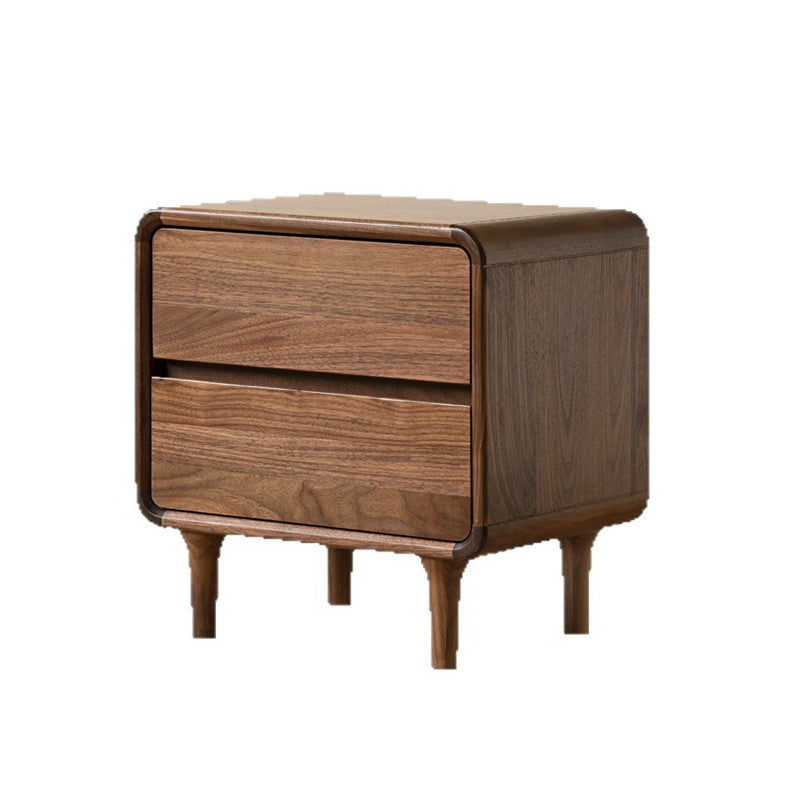 Contemporary Nordic Rectangular High-Leg Design Black Walnut Wood Paulownia Wood Nightstand 2-Drawer For Bedroom