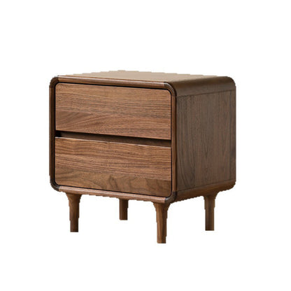 Contemporary Nordic Rectangular High-Leg Design Black Walnut Wood Paulownia Wood Nightstand 2-Drawer For Bedroom