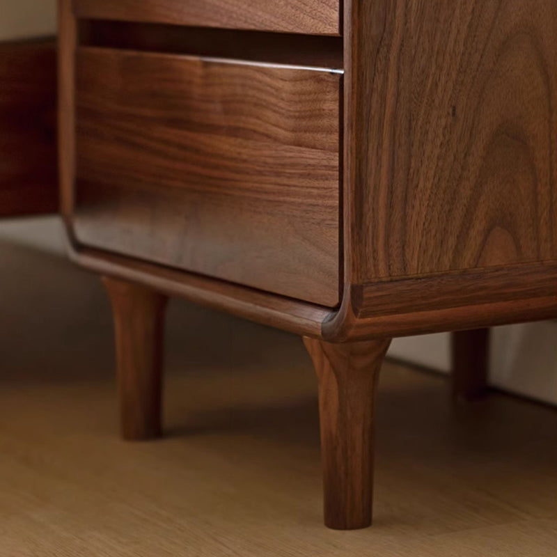 Contemporary Nordic Rectangular High-Leg Design Black Walnut Wood Paulownia Wood Nightstand 2-Drawer For Bedroom