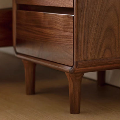 Contemporary Nordic Rectangular High-Leg Design Black Walnut Wood Paulownia Wood Nightstand 2-Drawer For Bedroom