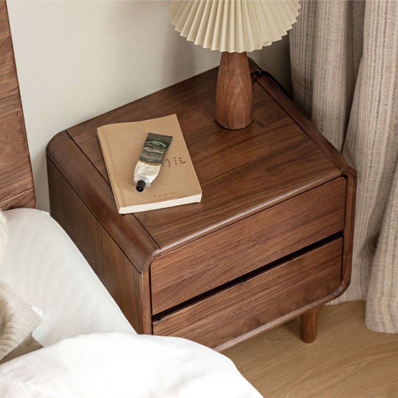 Contemporary Nordic Rectangular High-Leg Design Black Walnut Wood Paulownia Wood Nightstand 2-Drawer For Bedroom