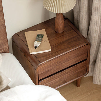 Contemporary Nordic Rectangular High-Leg Design Black Walnut Wood Paulownia Wood Nightstand 2-Drawer For Bedroom