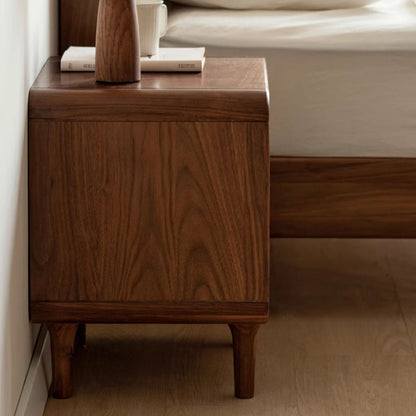 Contemporary Nordic Rectangular High-Leg Design Black Walnut Wood Paulownia Wood Nightstand 2-Drawer For Bedroom