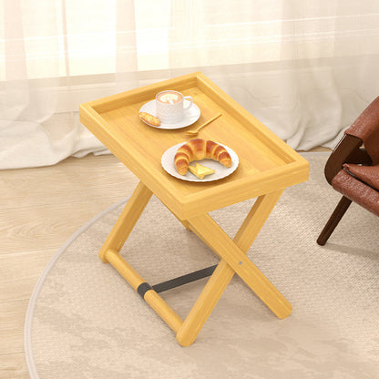 Modern Minimalist Rectangular Bamboo Synthetic Rattan Foldable Side Table 1-Tier For Living Room