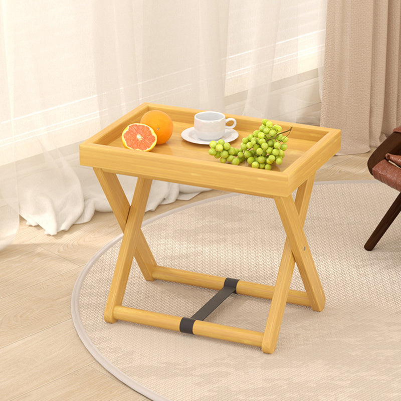 Modern Minimalist Rectangular Bamboo Synthetic Rattan Foldable Side Table 1-Tier For Living Room