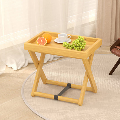 Modern Minimalist Rectangular Bamboo Synthetic Rattan Foldable Side Table 1-Tier For Living Room