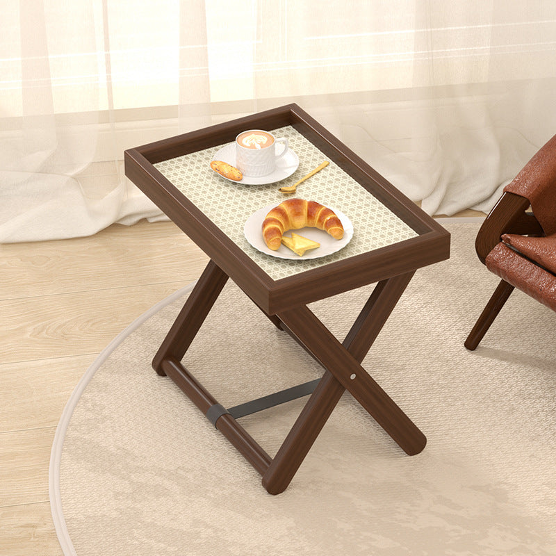 Modern Minimalist Rectangular Bamboo Synthetic Rattan Foldable Side Table 1-Tier For Living Room