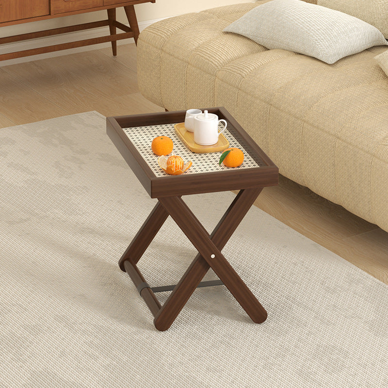 Modern Minimalist Rectangular Bamboo Synthetic Rattan Foldable Side Table 1-Tier For Living Room