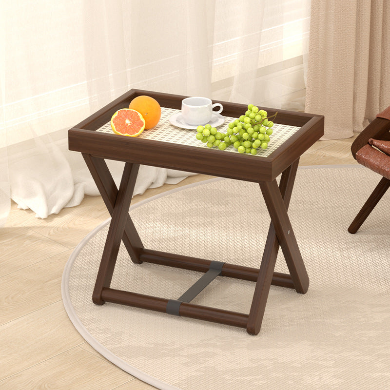 Modern Minimalist Rectangular Bamboo Synthetic Rattan Foldable Side Table 1-Tier For Living Room