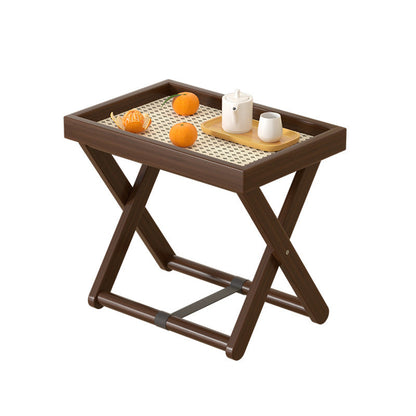 Modern Minimalist Rectangular Bamboo Synthetic Rattan Foldable Side Table 1-Tier For Living Room