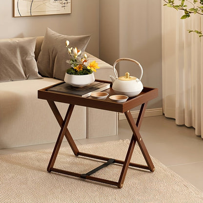 Modern Minimalist Rectangular Bamboo Synthetic Rattan Foldable Side Table 1-Tier For Living Room