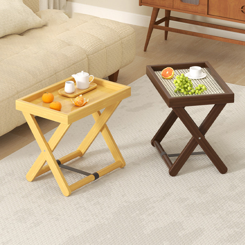 Modern Minimalist Rectangular Bamboo Synthetic Rattan Foldable Side Table 1-Tier For Living Room
