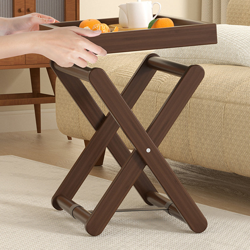 Modern Minimalist Rectangular Bamboo Synthetic Rattan Foldable Side Table 1-Tier For Living Room