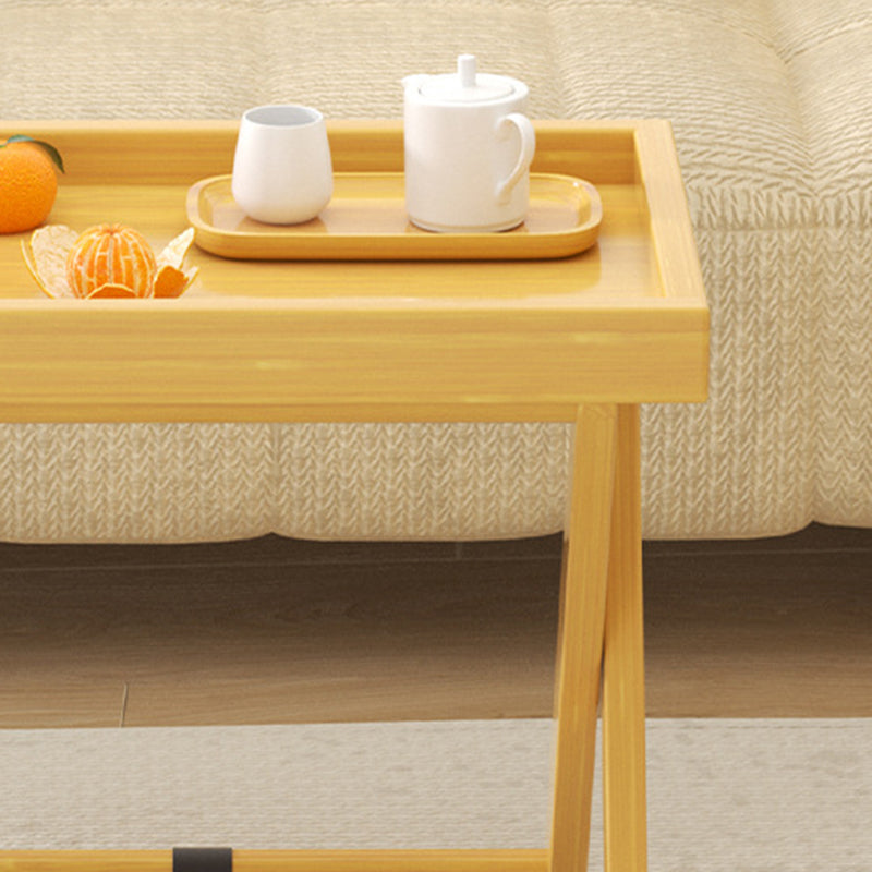 Modern Minimalist Rectangular Bamboo Synthetic Rattan Foldable Side Table 1-Tier For Living Room