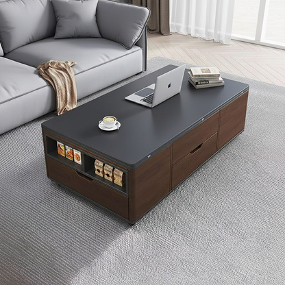 Contemporary Creative Rectangular Foldable Height-Adjustable Slab Stone Solid Wood Eco-Friendly Board Coffee Table 3-Drawer For Living Room