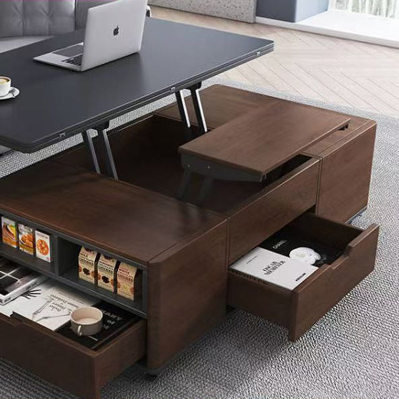 Contemporary Creative Rectangular Foldable Height-Adjustable Slab Stone Solid Wood Eco-Friendly Board Coffee Table 3-Drawer For Living Room