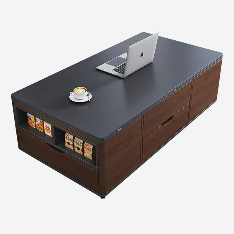 Contemporary Creative Rectangular Foldable Height-Adjustable Slab Stone Solid Wood Eco-Friendly Board Coffee Table 3-Drawer For Living Room