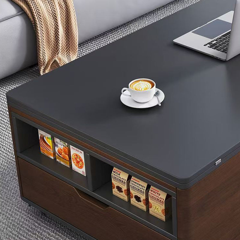 Contemporary Creative Rectangular Foldable Height-Adjustable Slab Stone Solid Wood Eco-Friendly Board Coffee Table 3-Drawer For Living Room